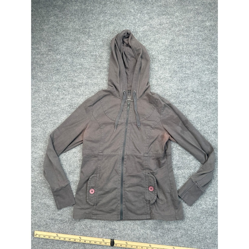 Cheetah Womens Full‎ Zip Hoodie Gray Button Detail Fleece Jacket Size Large